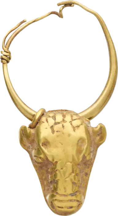 Gold bull-head earring
